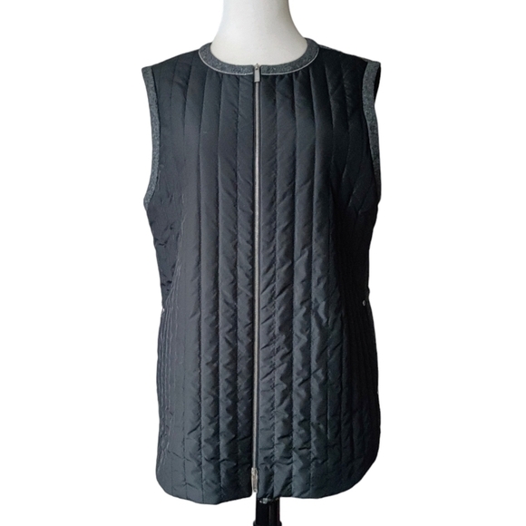 LAFAYETTE 148 NY Bailey Alpine Black Gray Quilted Wool Cashmere Zip Vest M - Picture 1 of 9